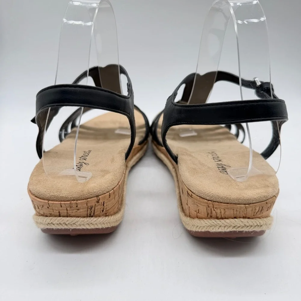 Easy Street Women Black Laser Cut Wedge Espadrille Sandals 31-6731 Size 9.5 W